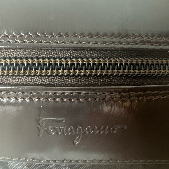 Salvatore Ferragamo Canvas Nylon & Leather Brown Cosmetic Toiletry Travel Pouch - Picture 10 of 10